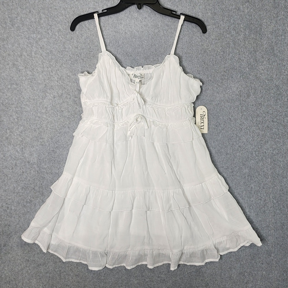 TRIXXI White Tiered Babydoll Dress Size XL Adjustable Straps Cottagecore Boho